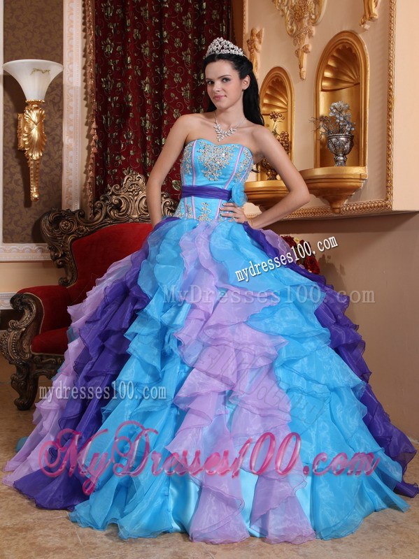 Multi-color Raffles Dresses for Quince with Pretty Appliques