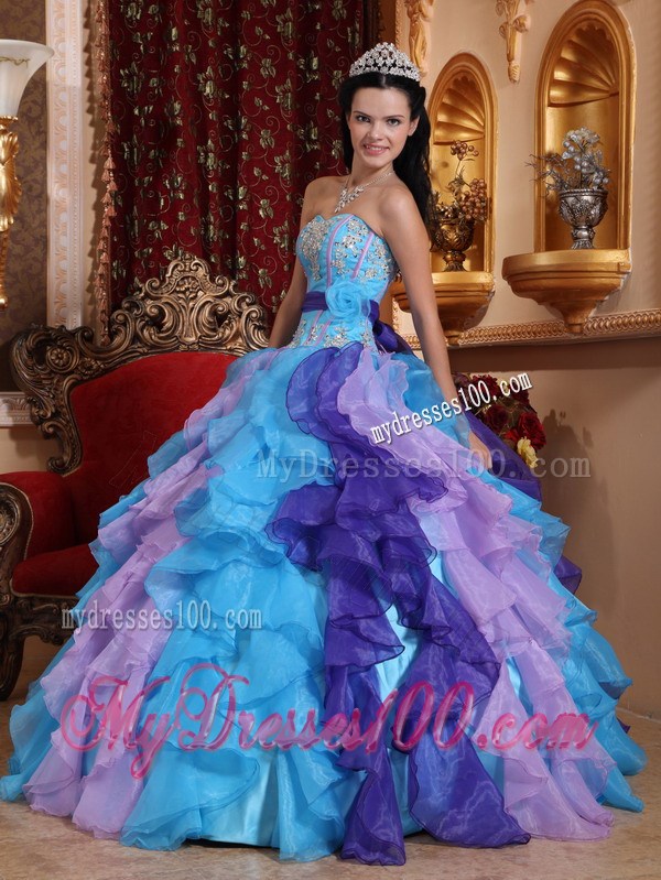 Multi-color Raffles Dresses for Quince with Pretty Appliques