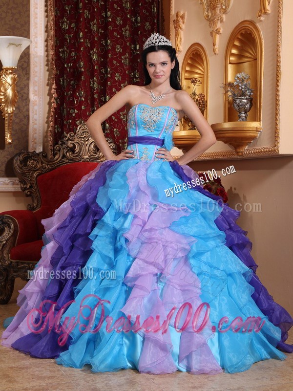 Multi-color Raffles Dresses for Quince with Pretty Appliques