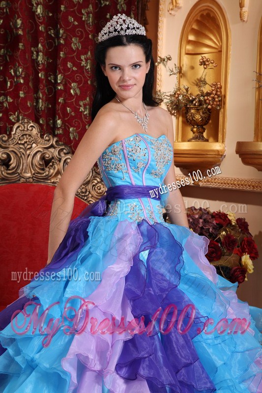 Multi-color Raffles Dresses for Quince with Pretty Appliques