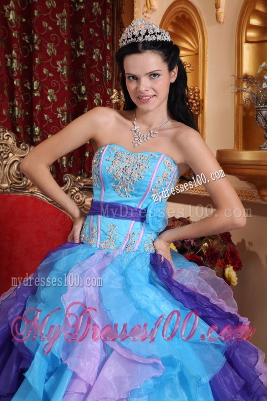 Multi-color Raffles Dresses for Quince with Pretty Appliques