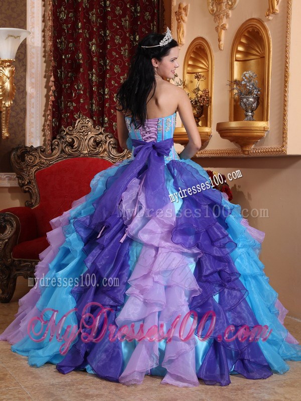 Multi-color Raffles Dresses for Quince with Pretty Appliques