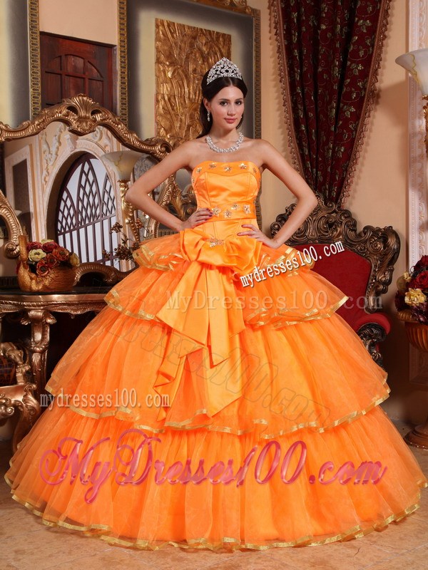 Orange Puffy Ruffle Quinceanera Dresses with Embroidery