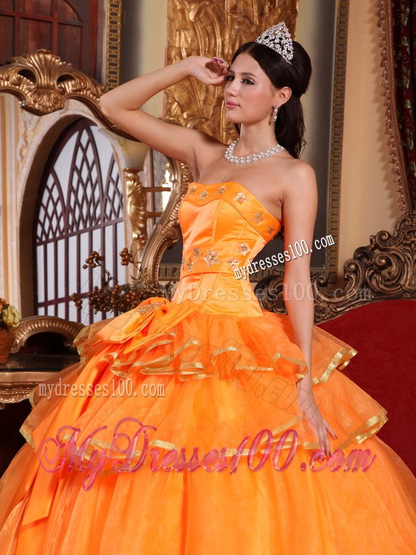 Orange Puffy Ruffle Quinceanera Dresses with Embroidery