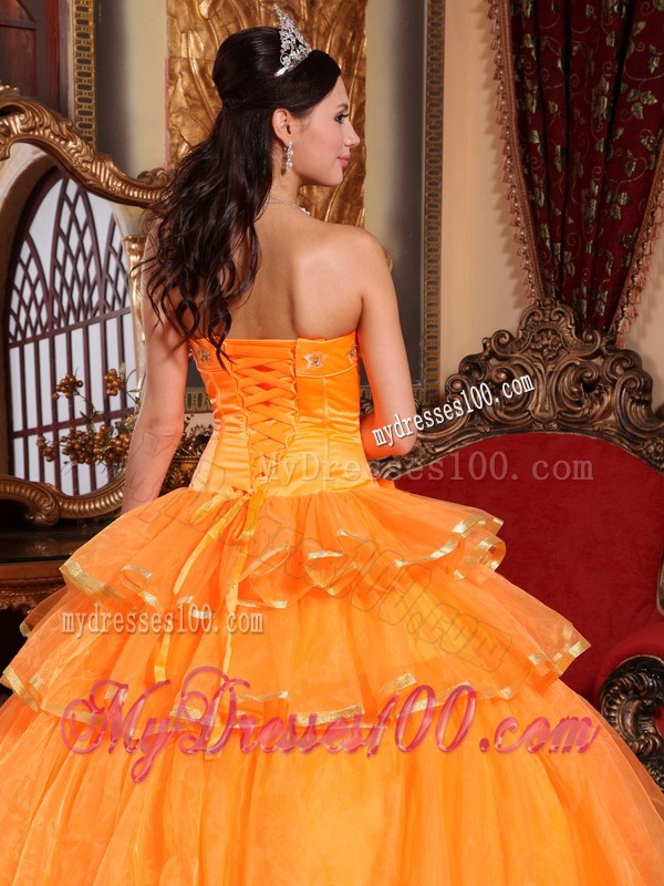 Orange Puffy Ruffle Quinceanera Dresses with Embroidery