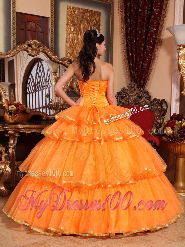 Orange Puffy Ruffle Quinceanera Dresses with Embroidery