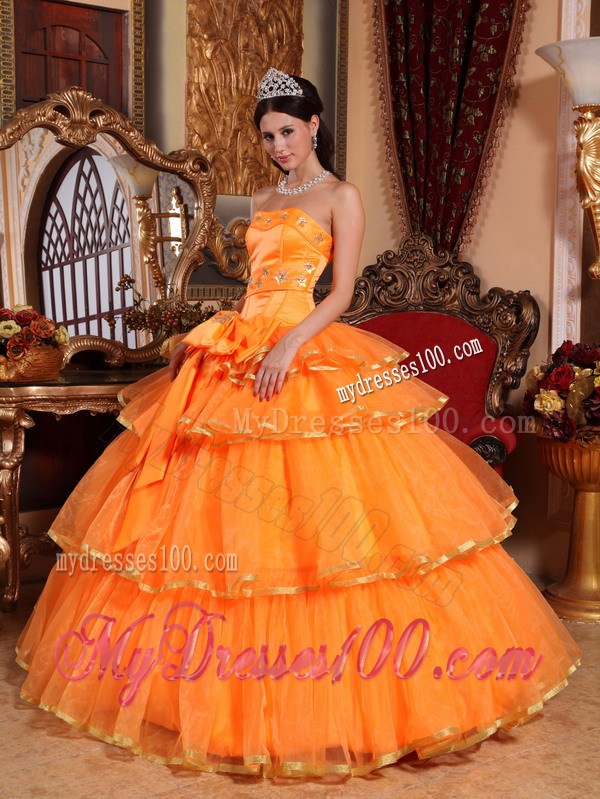 Orange Puffy Ruffle Quinceanera Dresses with Embroidery