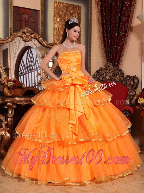 Orange Puffy Ruffle Quinceanera Dresses with Embroidery