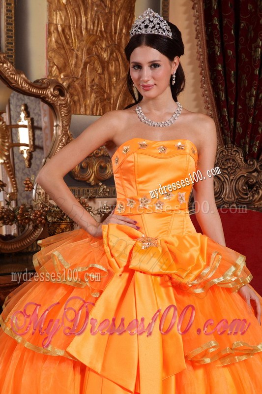 Orange Puffy Ruffle Quinceanera Dresses with Embroidery