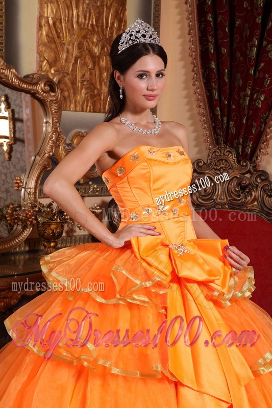 Orange Puffy Ruffle Quinceanera Dresses with Embroidery