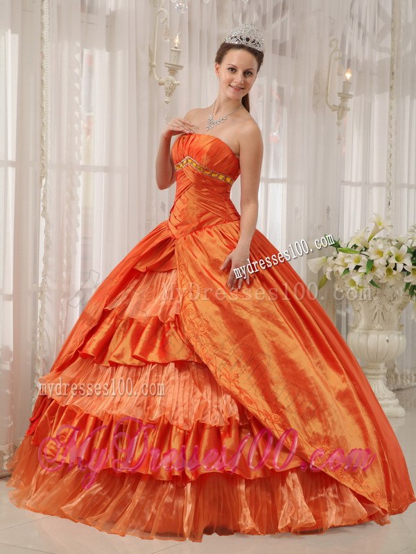 Orange Sweetheart Taffeta and Organza Dress for Quince
