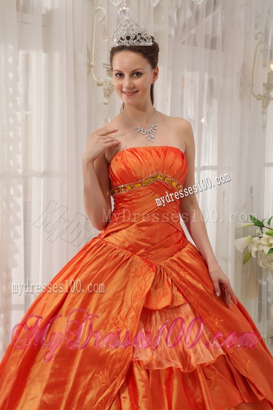 Orange Sweetheart Taffeta and Organza Dress for Quince