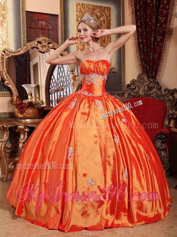 Pretty Ball Gown Corset Back Appliques Orange Quince Dresses