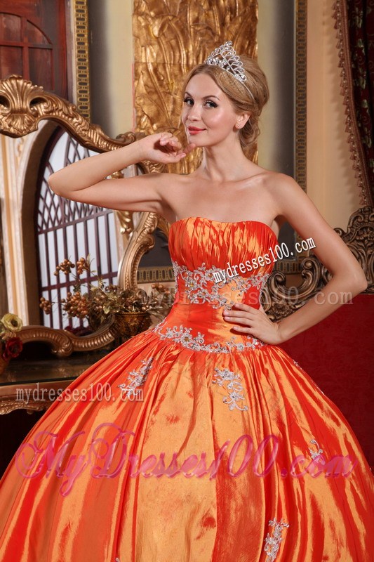 Pretty Ball Gown Corset Back Appliques Orange Quince Dresses