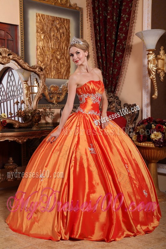 Pretty Ball Gown Corset Back Appliques Orange Quince Dresses