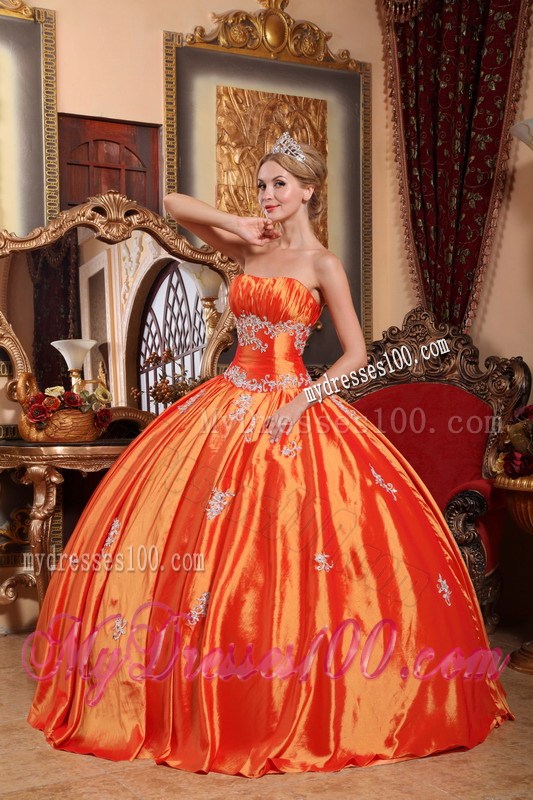 Pretty Ball Gown Corset Back Appliques Orange Quince Dresses