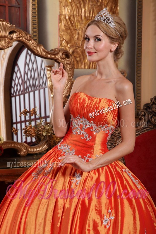 Pretty Ball Gown Corset Back Appliques Orange Quince Dresses