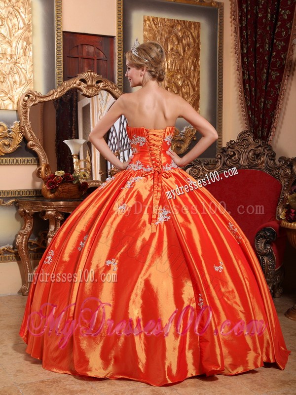 Pretty Ball Gown Corset Back Appliques Orange Quince Dresses