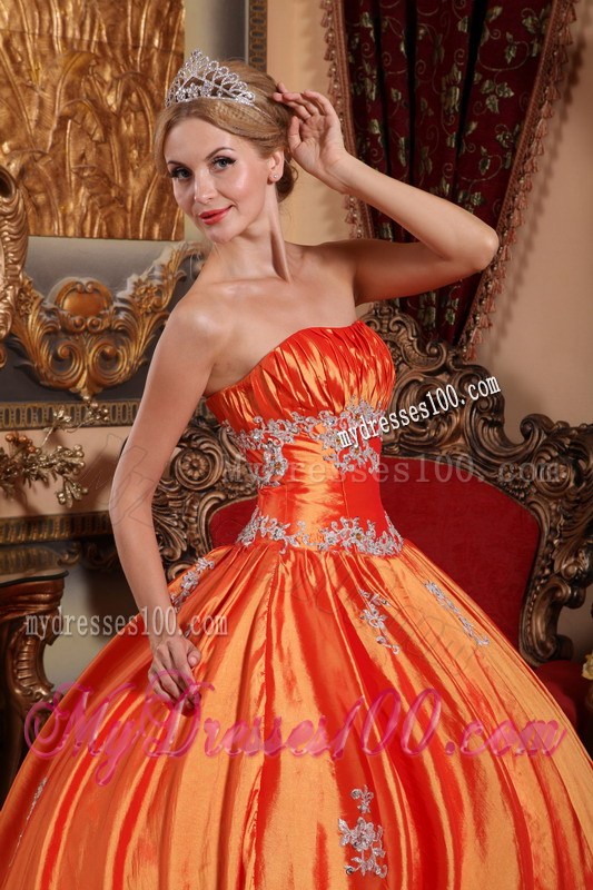 Pretty Ball Gown Corset Back Appliques Orange Quince Dresses