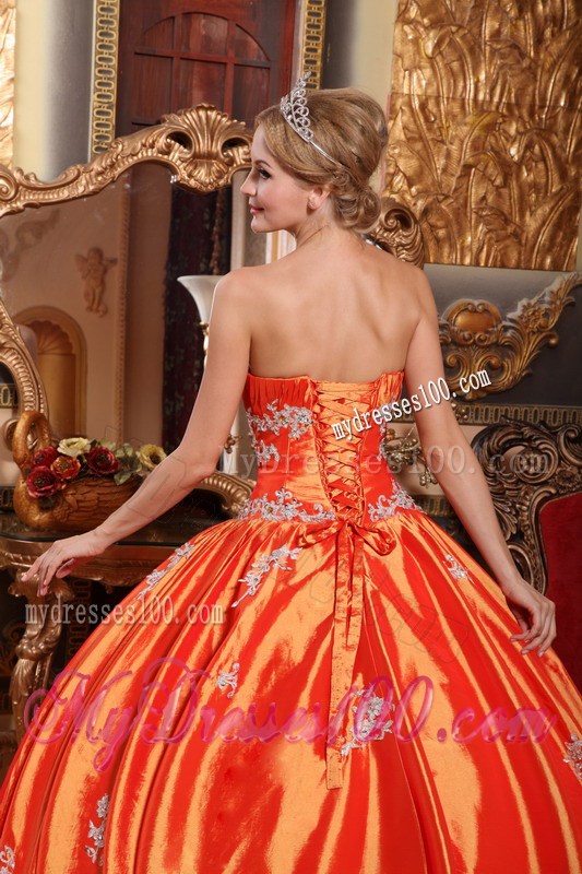 Pretty Ball Gown Corset Back Appliques Orange Quince Dresses
