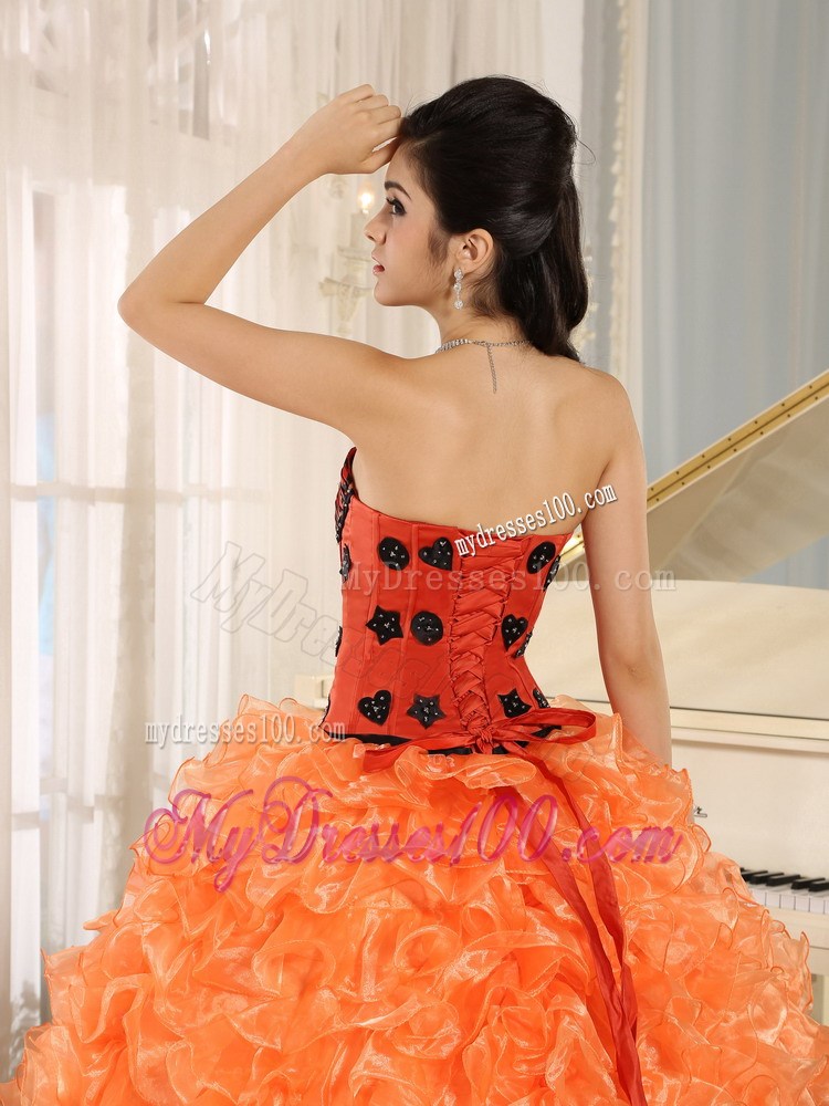 Orange Ruffles and Appliques Sweetheart Leopard Quinceanera Dress