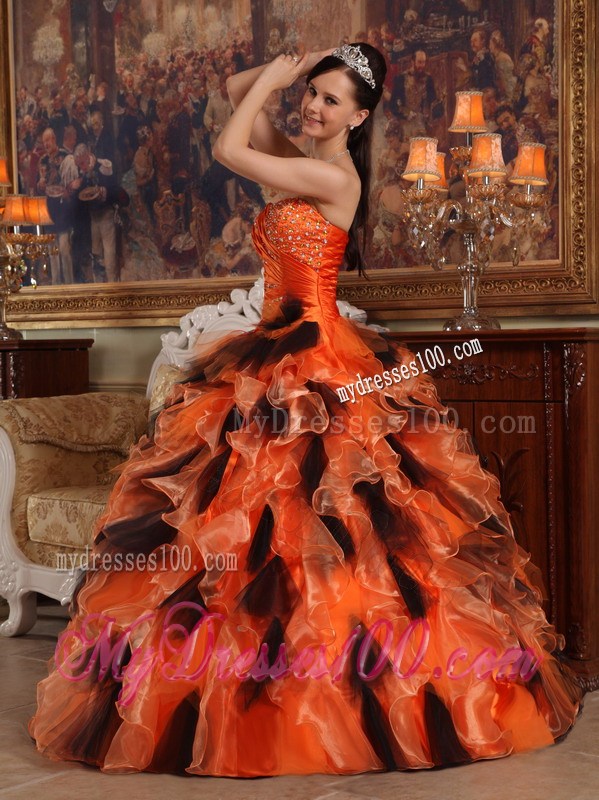 Orange and Black Lace-up Strapless Organza Strapless Strapless