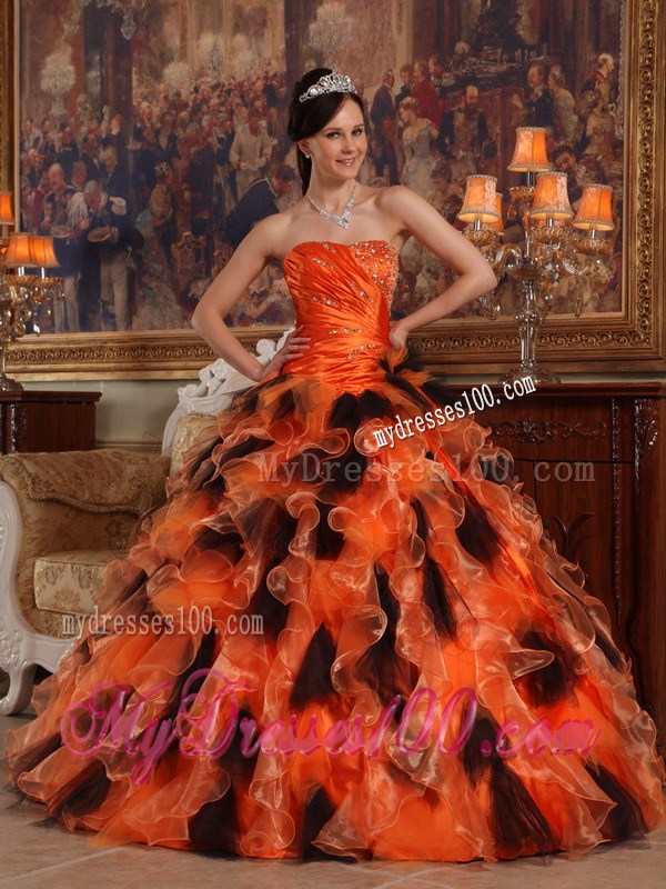 Orange and Black Lace-up Strapless Organza Strapless Strapless