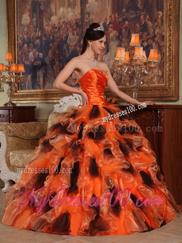 Orange and Black Lace-up Strapless Organza Strapless Strapless