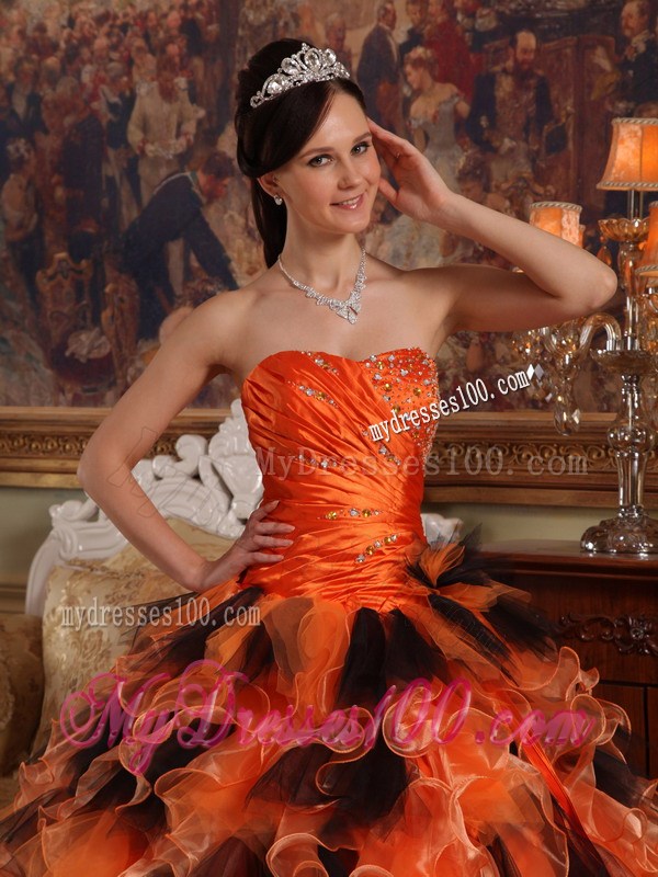 Orange and Black Lace-up Strapless Organza Strapless Strapless
