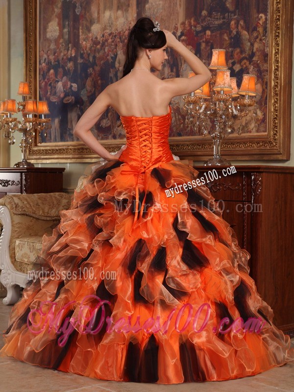 Orange and Black Lace-up Strapless Organza Strapless Strapless