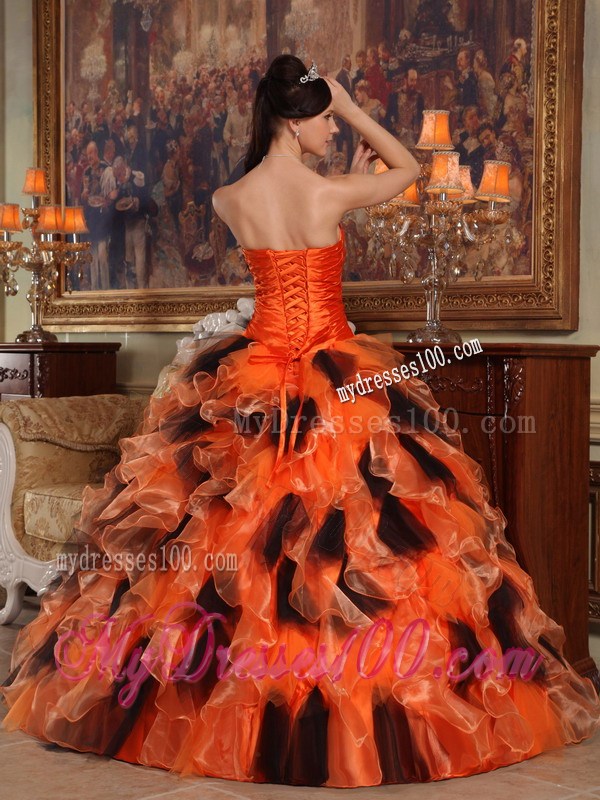 Orange and Black Lace-up Strapless Organza Strapless Strapless