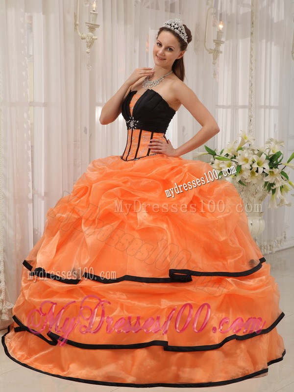 Orange and Black V-neck Organza and Satin Dresses for Quince
