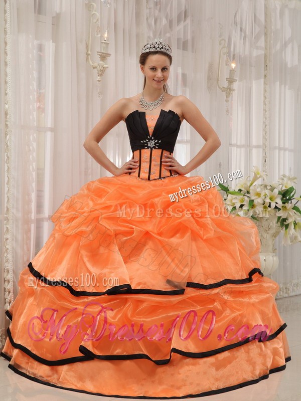 Orange and Black V-neck Organza and Satin Dresses for Quince