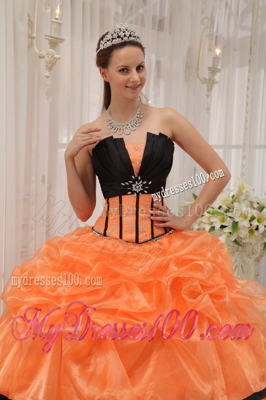Orange and Black V-neck Organza and Satin Dresses for Quince