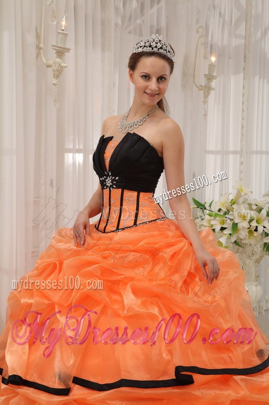 Orange and Black V-neck Organza and Satin Dresses for Quince