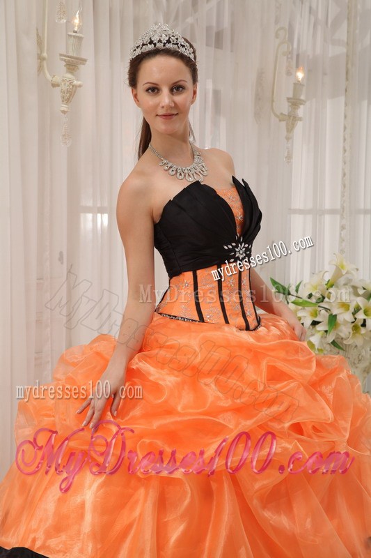 Orange and Black V-neck Organza and Satin Dresses for Quince