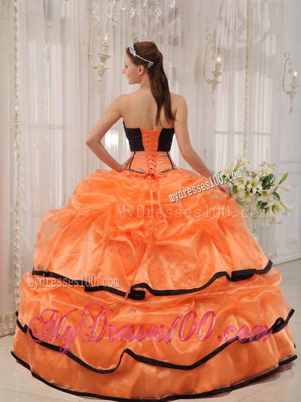 Orange and Black V-neck Organza and Satin Dresses for Quince