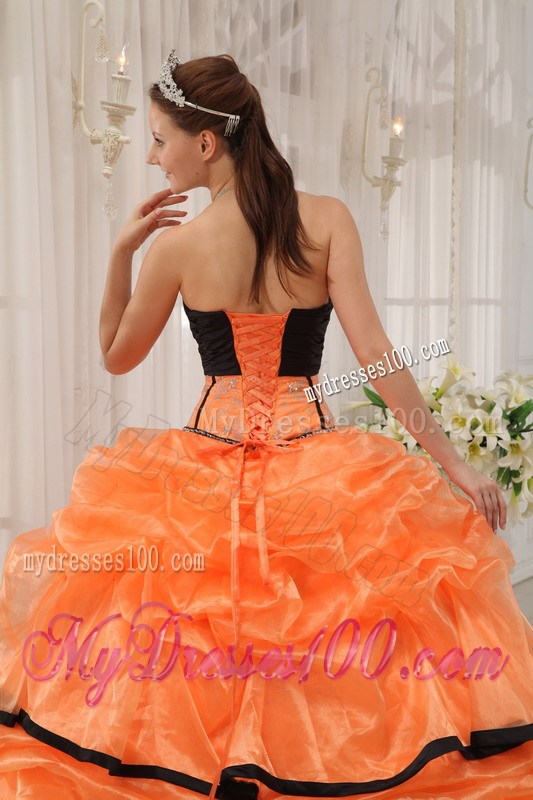 Orange and Black V-neck Organza and Satin Dresses for Quince