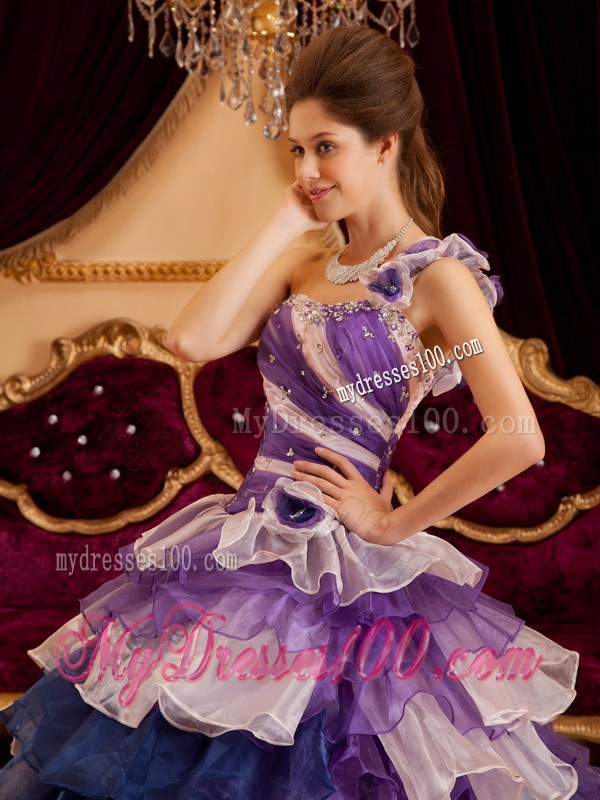 Multi-color One Shoulder Flower Neck Puffy Ruffle Dress for Quince