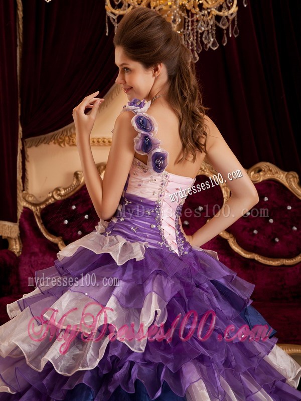 Multi-color One Shoulder Flower Neck Puffy Ruffle Dress for Quince
