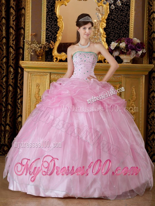 Pink Organza Beaded Sweetheart Dresses for Quinceanera