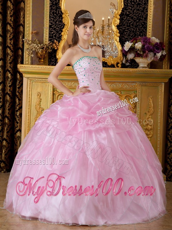 Pink Organza Beaded Sweetheart Dresses for Quinceanera