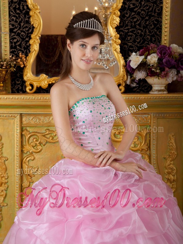 Pink Organza Beaded Sweetheart Dresses for Quinceanera