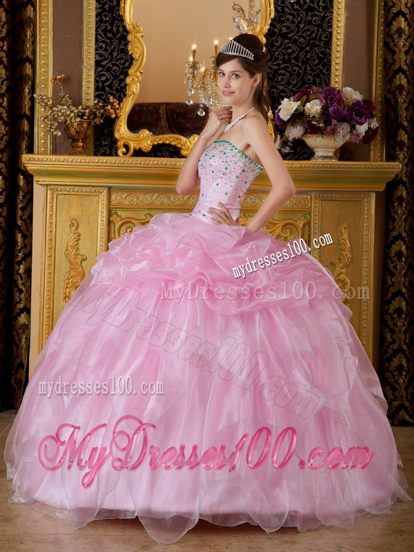 Pink Organza Beaded Sweetheart Dresses for Quinceanera