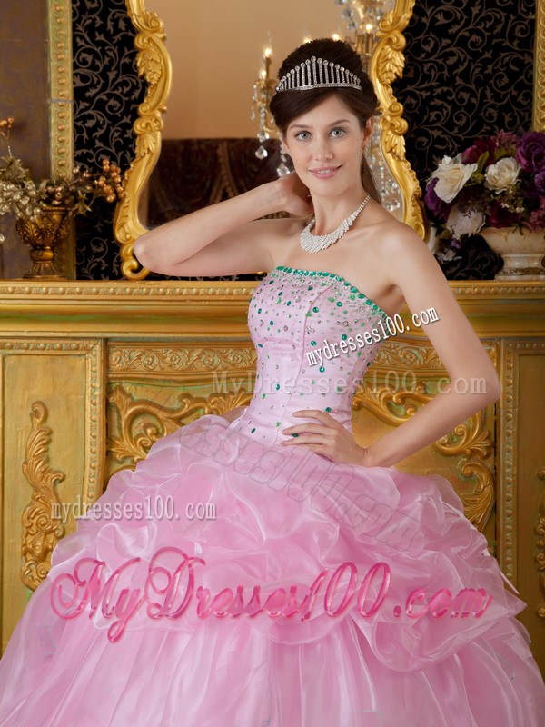 Pink Organza Beaded Sweetheart Dresses for Quinceanera