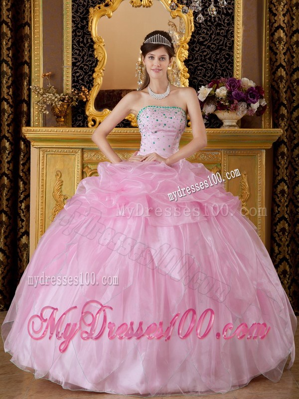 Pink Organza Beaded Sweetheart Dresses for Quinceanera