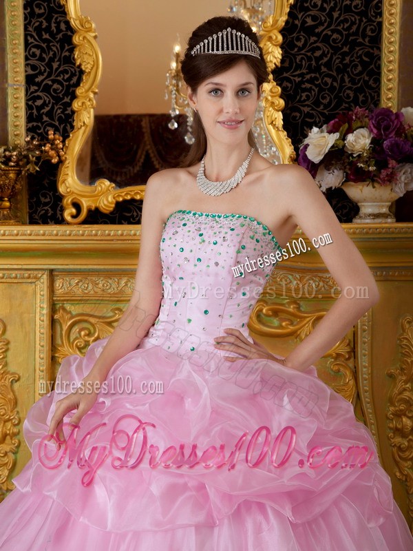 Pink Organza Beaded Sweetheart Dresses for Quinceanera