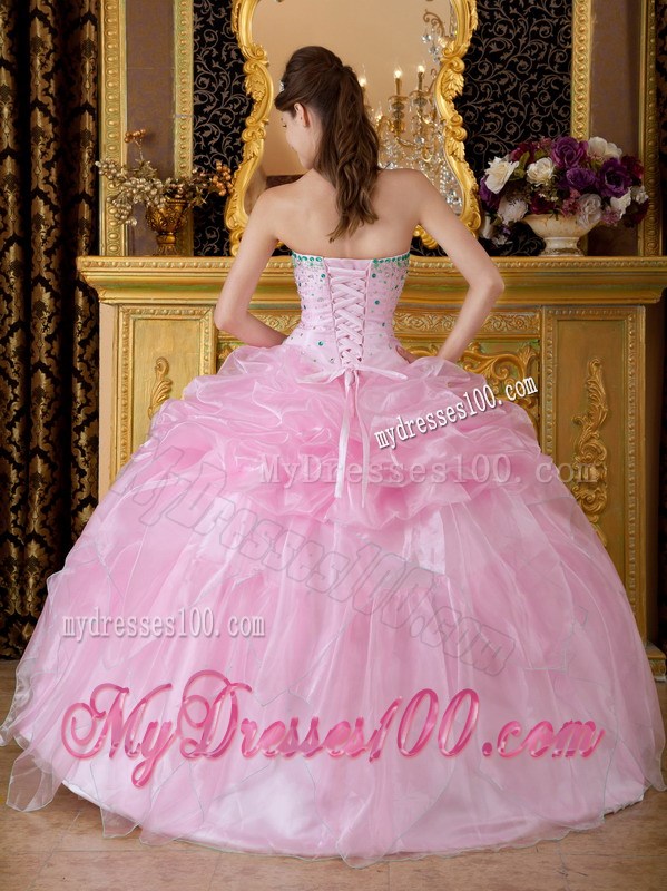 Pink Organza Beaded Sweetheart Dresses for Quinceanera