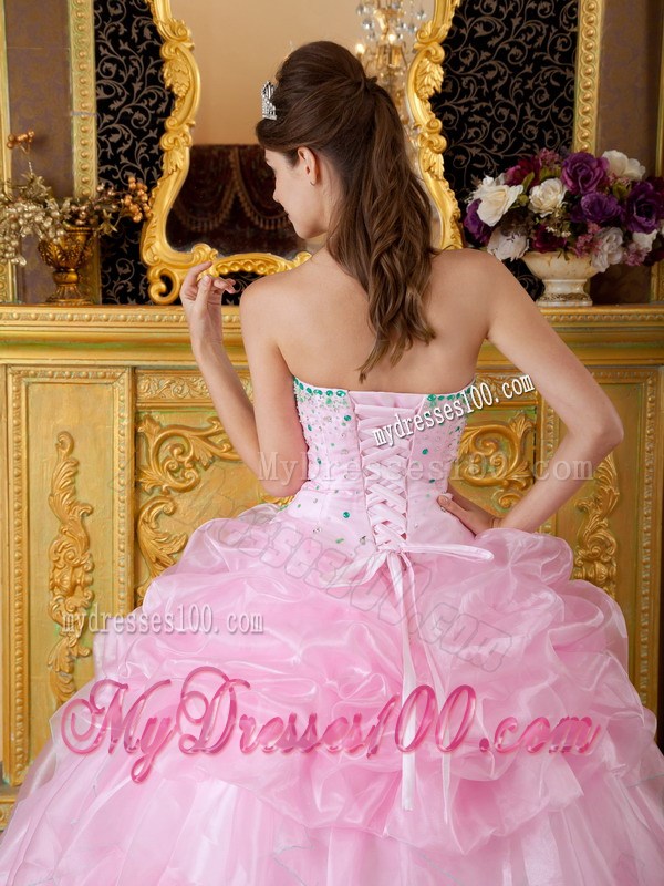 Pink Organza Beaded Sweetheart Dresses for Quinceanera