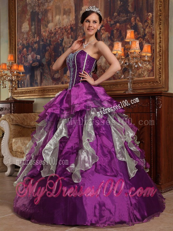 Taffeta and Tulle Beaded Quinceanera Party Dress in Purple
